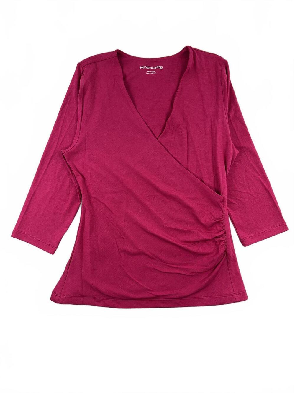 Soft Surroundings Pink Wrap Top Feminine Ruched Casual Office Style - Picture 2 of 8